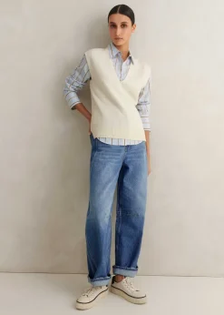 ME+EM Merino Cashmere Relaxed V Neck Vest Cream