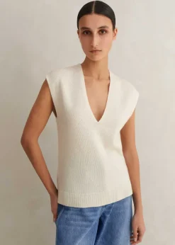 ME+EM Merino Cashmere Relaxed V Neck Vest Cream