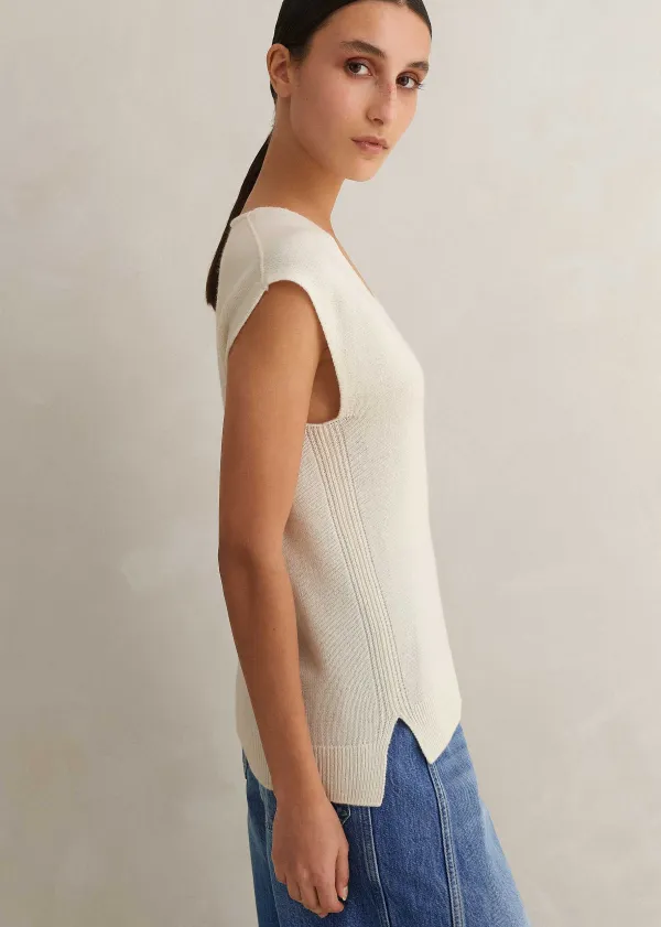 ME+EM Merino Cashmere Relaxed V Neck Vest Cream