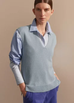 Discount ME+EM Merino Cashmere Relaxed V-Neck Vest Chambray Blue