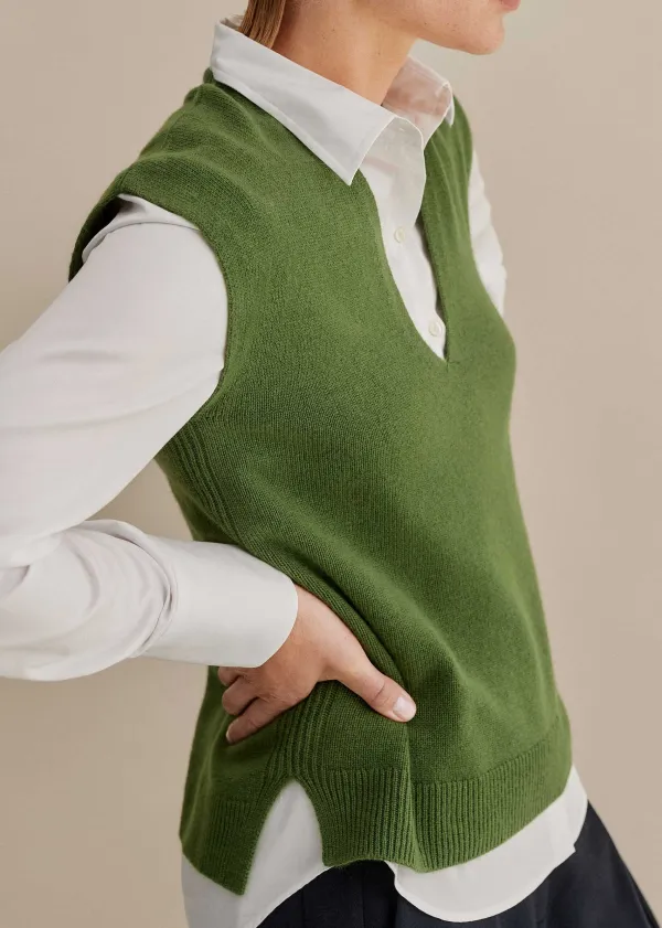 Hot ME+EM Merino Cashmere Relaxed V Neck Vest Green