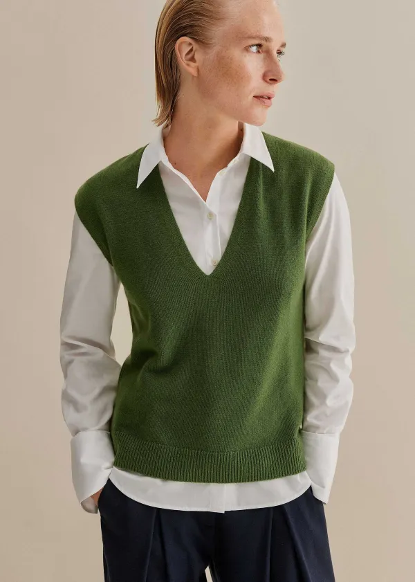 Hot ME+EM Merino Cashmere Relaxed V Neck Vest Green