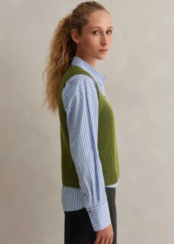 Outlet ME+EM Merino Cashmere Ribbed Scoop Neck Vest Bright Olive Moulin