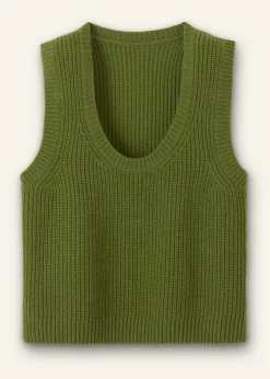 Outlet ME+EM Merino Cashmere Ribbed Scoop Neck Vest Bright Olive Moulin