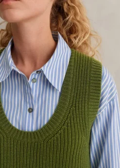 Outlet ME+EM Merino Cashmere Ribbed Scoop Neck Vest Bright Olive Moulin