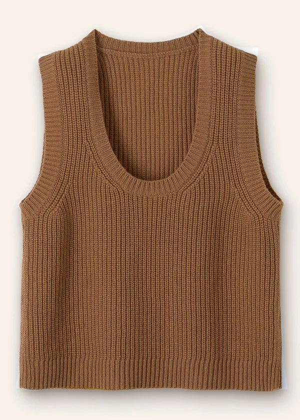 ME+EM Merino Cashmere Ribbed Scoop Neck Vest Camel