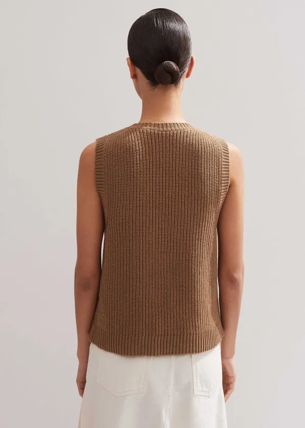 ME+EM Merino Cashmere Ribbed Scoop Neck Vest Camel