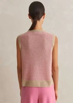 Hot ME+EM Merino Cashmere Silk Lace Stitch Vest + Snood Oatmeal M Lange/Perfect Pink