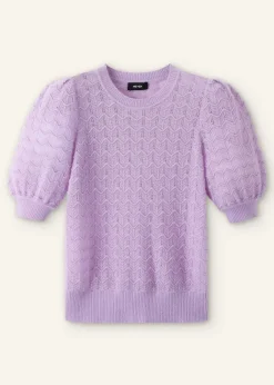 Clearance ME+EM Merino Cashmere Silk Lace Stitch Tee Lupin Lilac