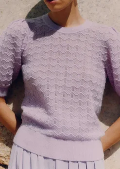 Clearance ME+EM Merino Cashmere Silk Lace Stitch Tee Lupin Lilac