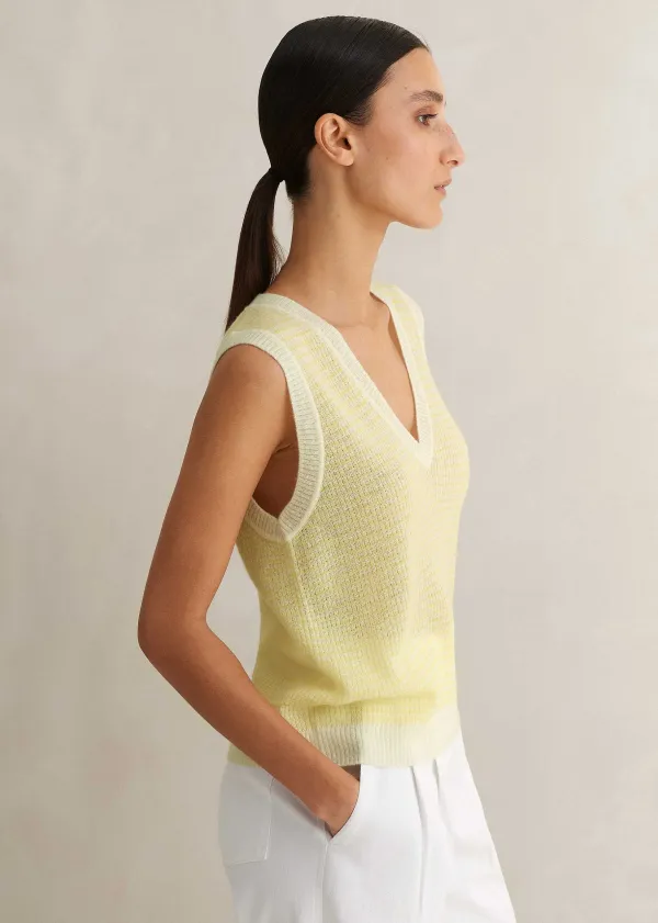 Online ME+EM Merino Cashmere Silk Lace Stitch Vest Dusty Citron/Soft White