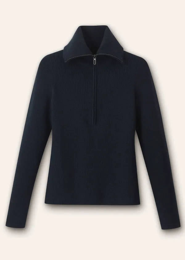 Sale ME+EM Merino Stretch Half Zip Jumper Navy