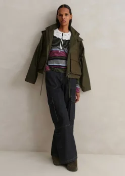 Discount ME+EM Merino Stretch Slim Rib Stripe Jumper Navy Multi