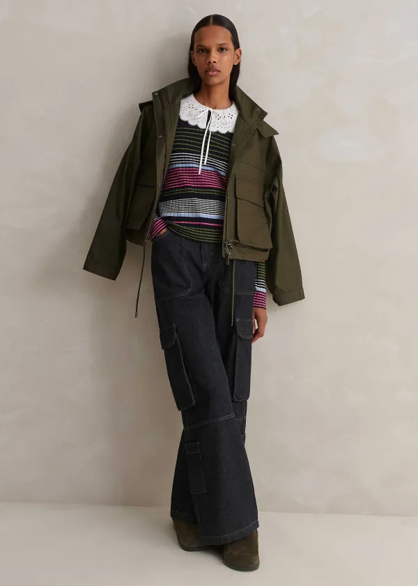 Discount ME+EM Merino Stretch Slim Rib Stripe Jumper Navy Multi