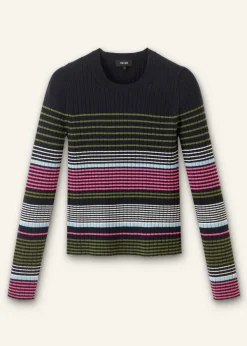 Discount ME+EM Merino Stretch Slim Rib Stripe Jumper Navy Multi