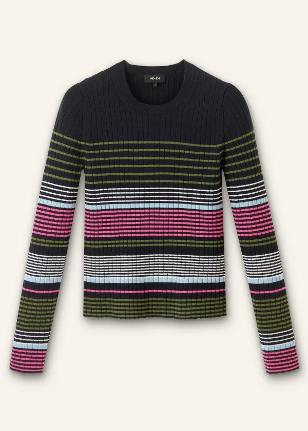 Discount ME+EM Merino Stretch Slim Rib Stripe Jumper Navy Multi