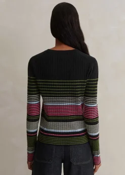 Discount ME+EM Merino Stretch Slim Rib Stripe Jumper Navy Multi