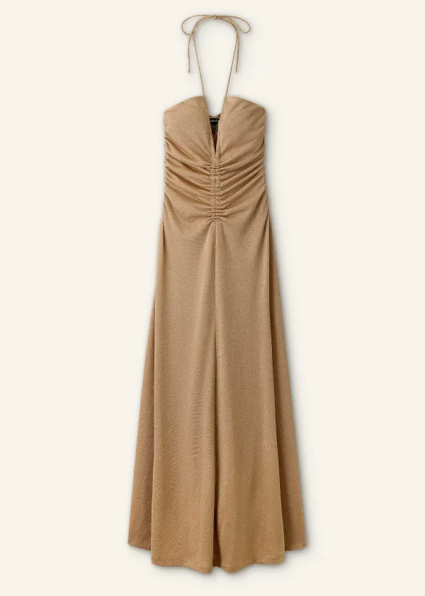 Hot ME+EM Metallic Halterneck Maxi Dress Gold