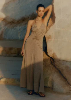 Hot ME+EM Metallic Halterneck Maxi Dress Gold