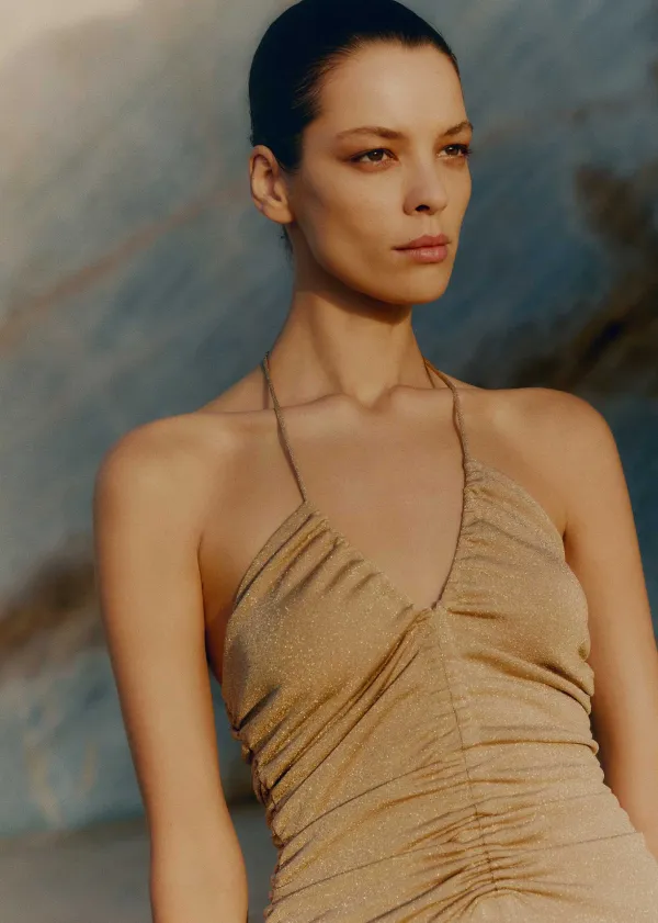 Hot ME+EM Metallic Halterneck Maxi Dress Gold