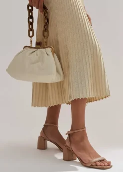 Outlet ME+EM Metallic Rib Knit Cap Sleeve Midi Dress Pale Gold