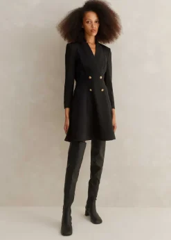Hot ME+EM Military Button Fit And Flare Mini Dress Black