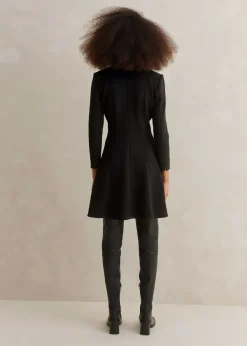 Hot ME+EM Military Button Fit And Flare Mini Dress Black