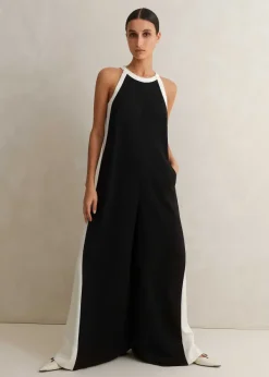 Sale ME+EM Monochrome Halterneck Jumpsuit + Belt Black/Cream