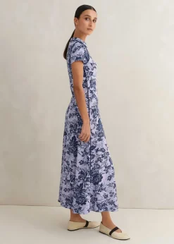 Sale ME+EM Mystic Floral Print Cap Sleeve Maxi Dress Purple/Navy