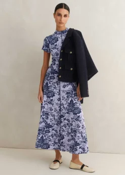 Sale ME+EM Mystic Floral Print Cap Sleeve Maxi Dress Purple/Navy
