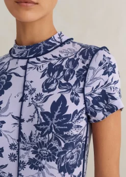Sale ME+EM Mystic Floral Print Cap Sleeve Maxi Dress Purple/Navy