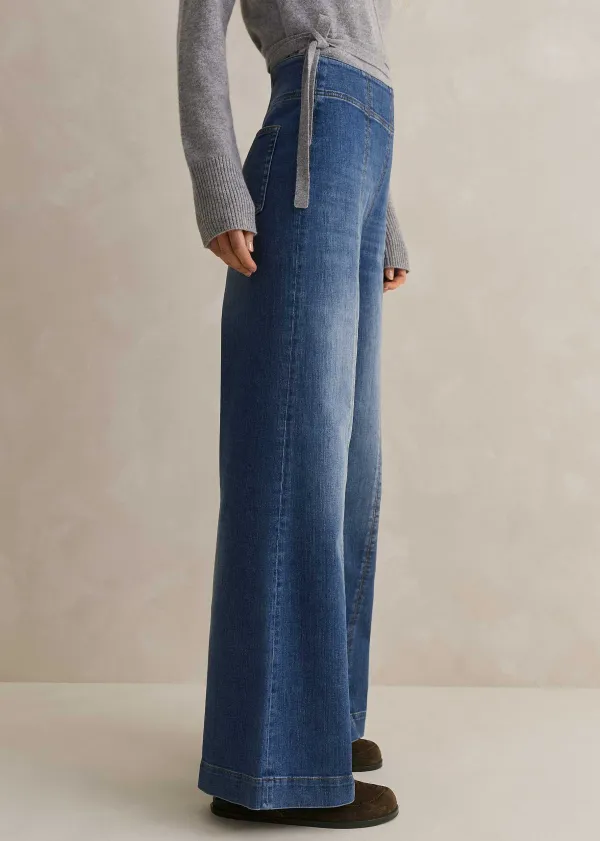 Sale ME+EM Palazzo Travel Jean Mid Blue Wash
