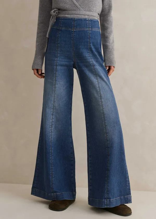 Sale ME+EM Palazzo Travel Jean Mid Blue Wash