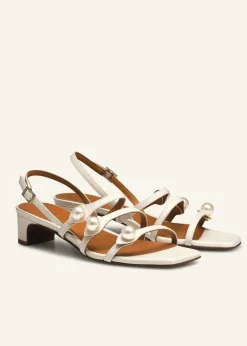 Sale ME+EM Pearl Detail Nappa Kitten Sandal Ivory