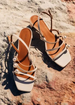 Sale ME+EM Pearl Detail Nappa Kitten Sandal Ivory