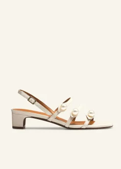 Sale ME+EM Pearl Detail Nappa Kitten Sandal Ivory