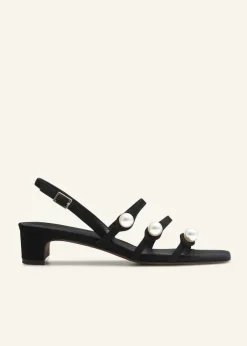 New ME+EM Pearl Detail Suede Kitten Sandal Black