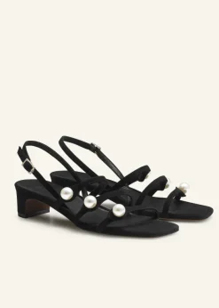New ME+EM Pearl Detail Suede Kitten Sandal Black