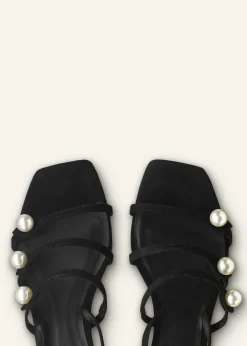 New ME+EM Pearl Detail Suede Kitten Sandal Black
