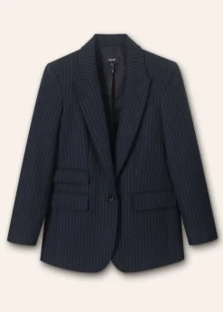 Hot ME+EM Pinstripe Bracelet Sleeve Boyfriend Blazer Navy/Charcoal