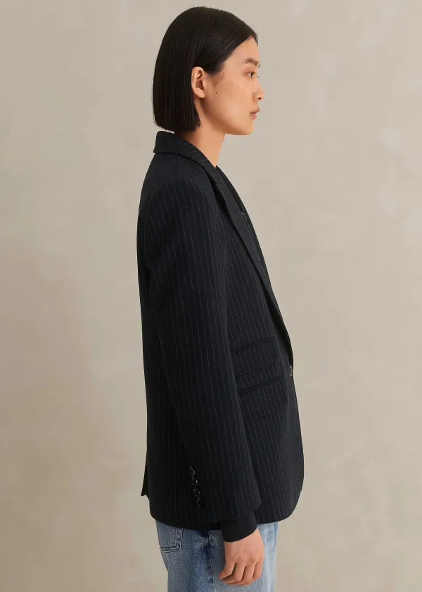 Hot ME+EM Pinstripe Bracelet Sleeve Boyfriend Blazer Navy/Charcoal