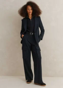 Clearance ME+EM Pinstripe Relaxed Straight Cargo Trouser Navy/Charcoal