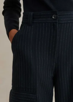 Clearance ME+EM Pinstripe Relaxed Straight Cargo Trouser Navy/Charcoal