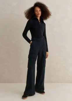 Clearance ME+EM Pinstripe Relaxed Straight Cargo Trouser Navy/Charcoal