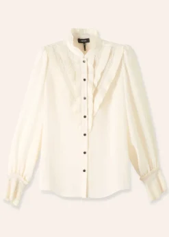 Sale ME+EM Pleat Blouse + Removable Velvet Tie Cream/Black