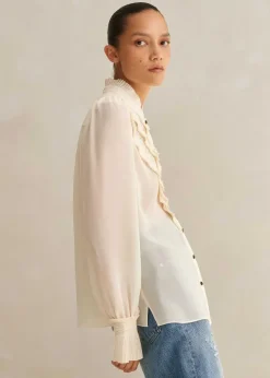 Sale ME+EM Pleat Blouse + Removable Velvet Tie Cream/Black