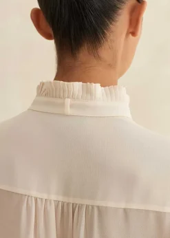 Sale ME+EM Pleat Blouse + Removable Velvet Tie Cream/Black