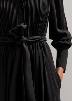 Online ME+EM Pleated Midi Shirt Dress + Belt Black
