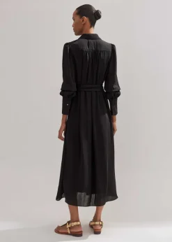 Online ME+EM Pleated Midi Shirt Dress + Belt Black