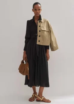 Online ME+EM Pleated Midi Shirt Dress + Belt Black